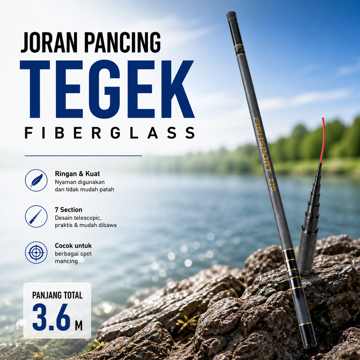 TaffSPORT Joran Pancing Tegek Fiberglass 7 Section - 360