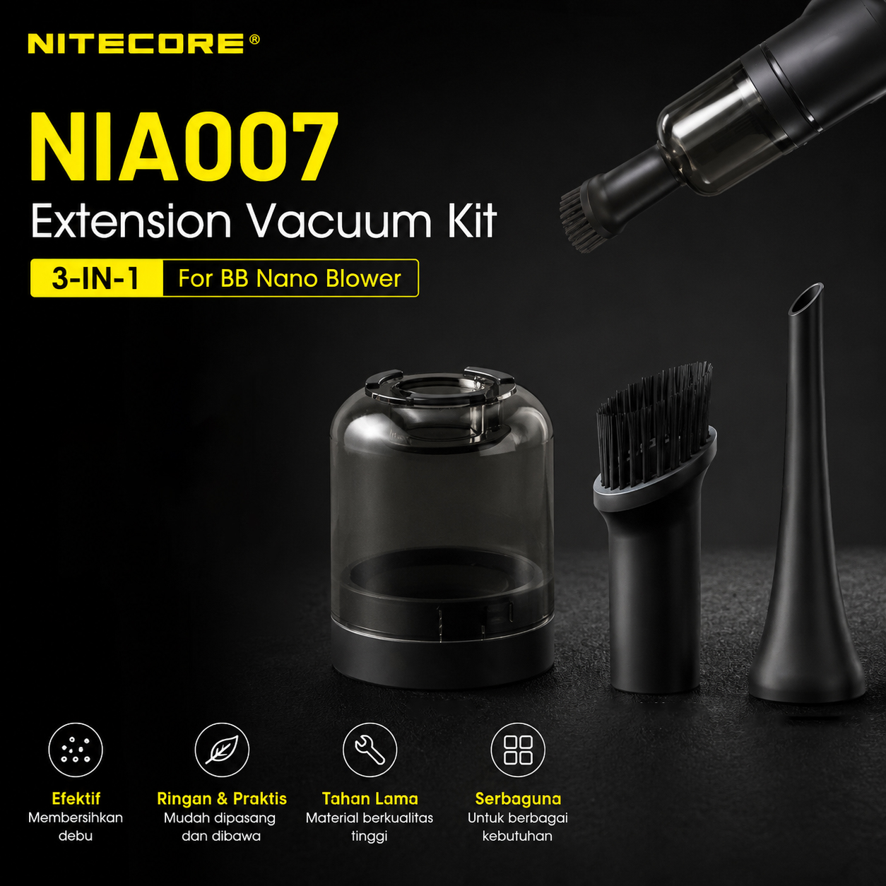 NITECORE Extension Vacuum Kit Nozzle Dust Bin 3in1 for BB Nano Blower - NIA007