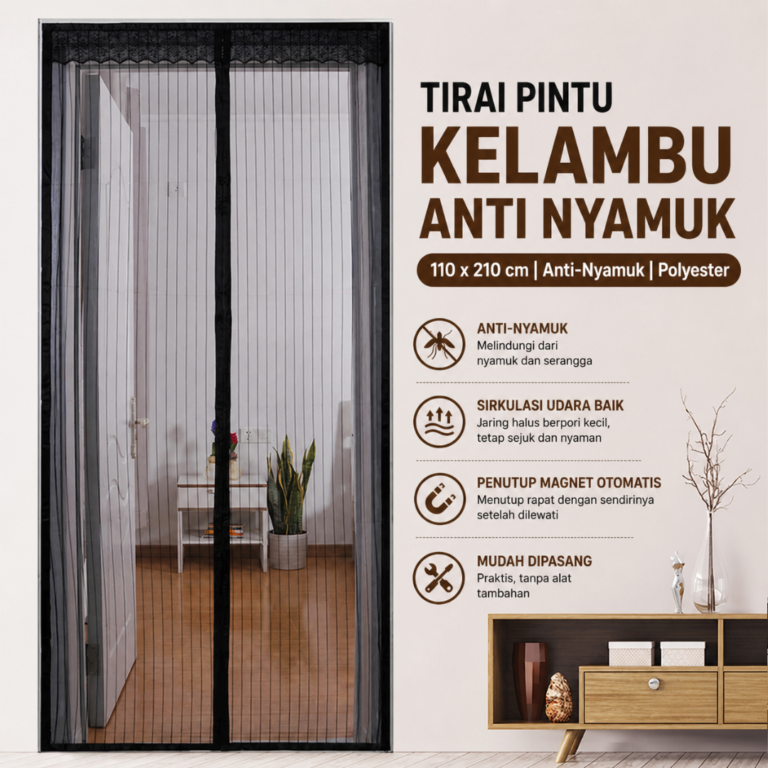 TaffHOME Tirai Pintu Anti Nyamuk DIY Kelambu Magnetic Door - HW121