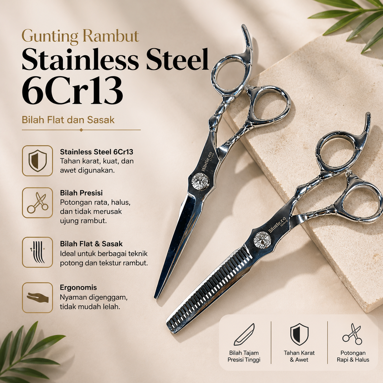 Biutte.co Gunting Rambut Lurus Sasak Stainless Steel 6Cr13 - M-613