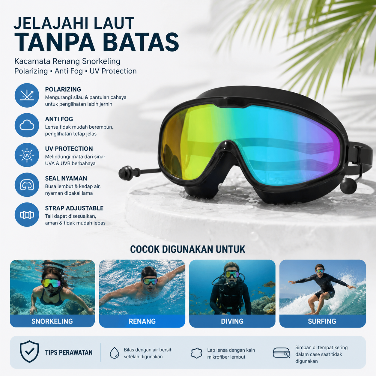 JOUYOU Kacamata Renang Snorkeling Polarizing Anti Fog UV Protection - JY192