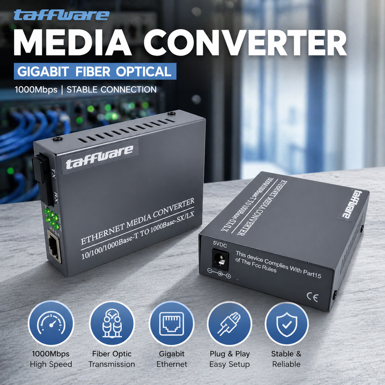 Jual Taffware Gigabit Fiber Optical Ethernet Media Converter
