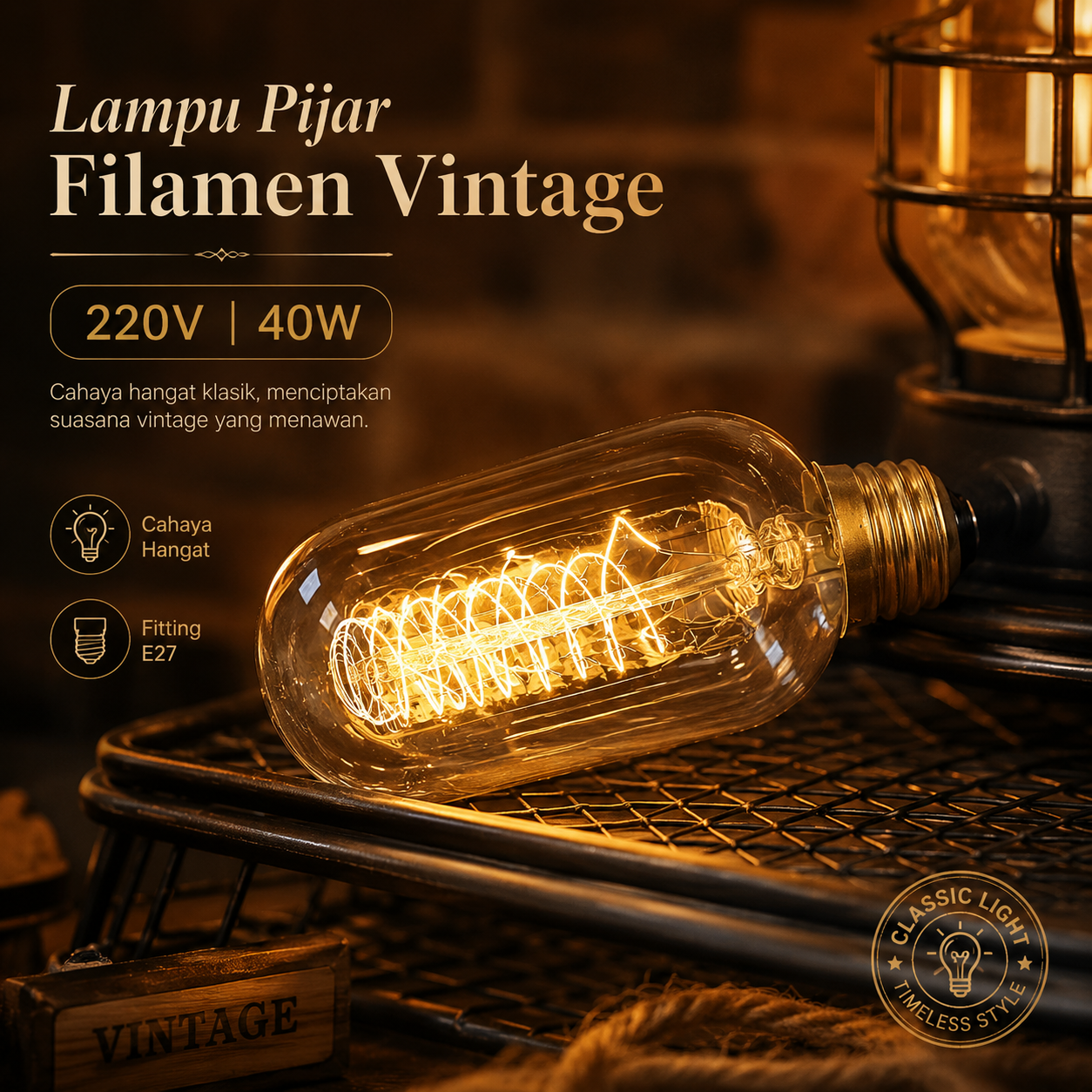 YNL Lampu Pijar Filamen Vintage Bohlam Edison 220V 40W - T45