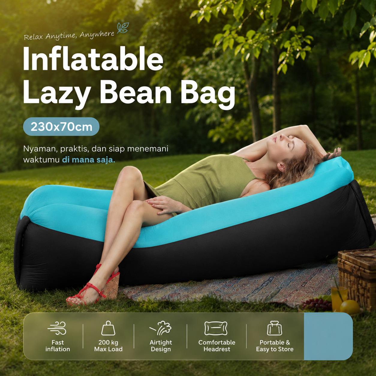 ZXZ Kursi Malas Angin Sofa Airbed Inflatable Lazy Bean Bag 230x70cm - LZ081