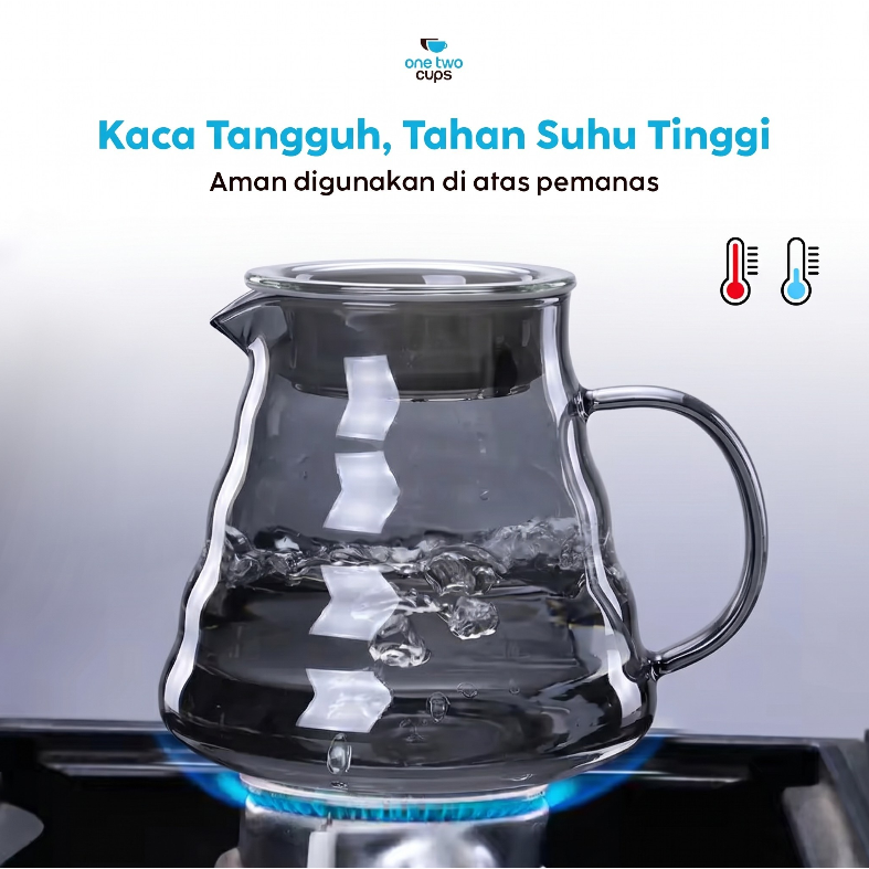 One Two Cups Coffee Server V60 Drip Pour Over Borosilicate Glass - SE101 - Gambar 2
