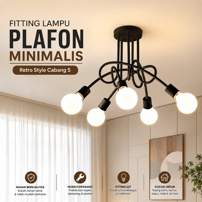 YUANFEN Fitting Lampu Plafon Minimalis Retro Style Cabang 5 265V E27 - CL02