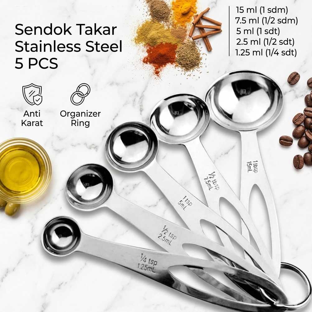 TaffHOME Sendok Takar Set Stainless Steel Measuring Spoon 5 PCS - S300