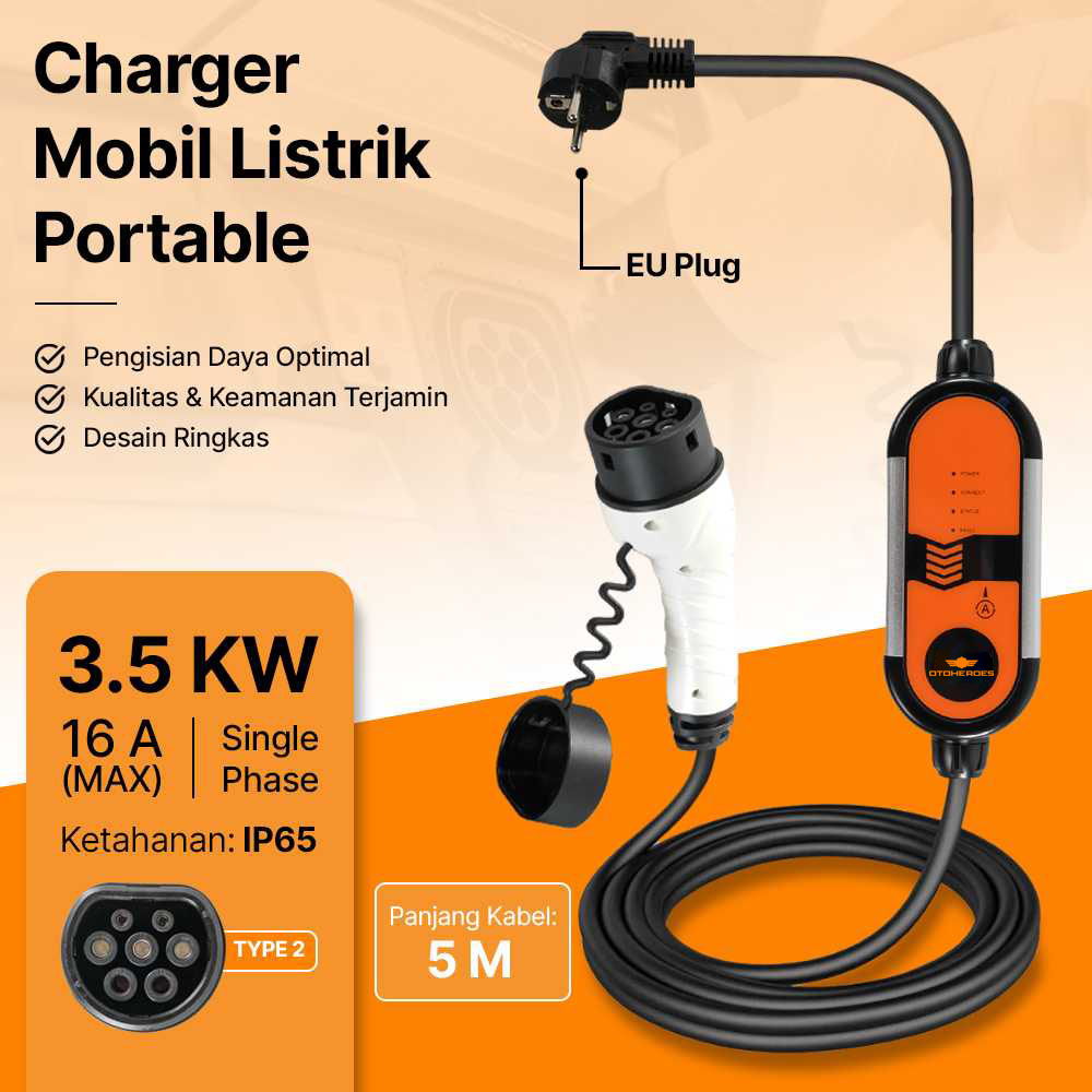 Feyree Charger Mobil Listrik EV 1-Phase 16A 3.5KW EU to Type 2 - IEC 62196