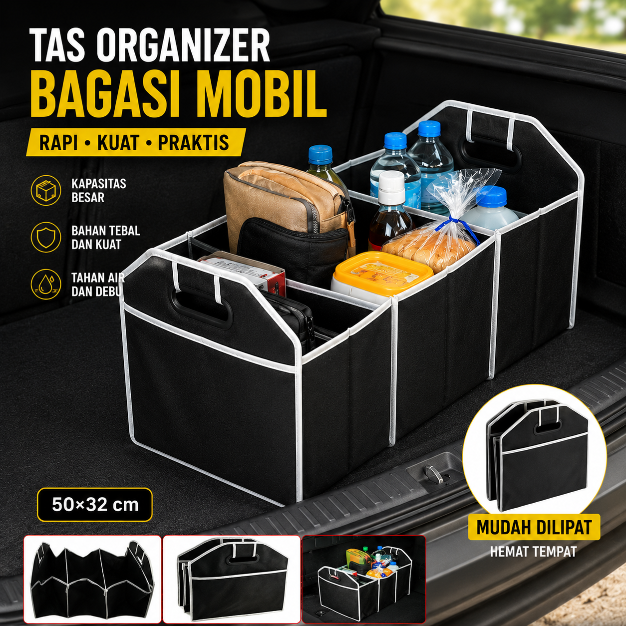 Cipop Tas Organizer Bagasi Mobil Foldable Storage Container 56x32cm - CP10