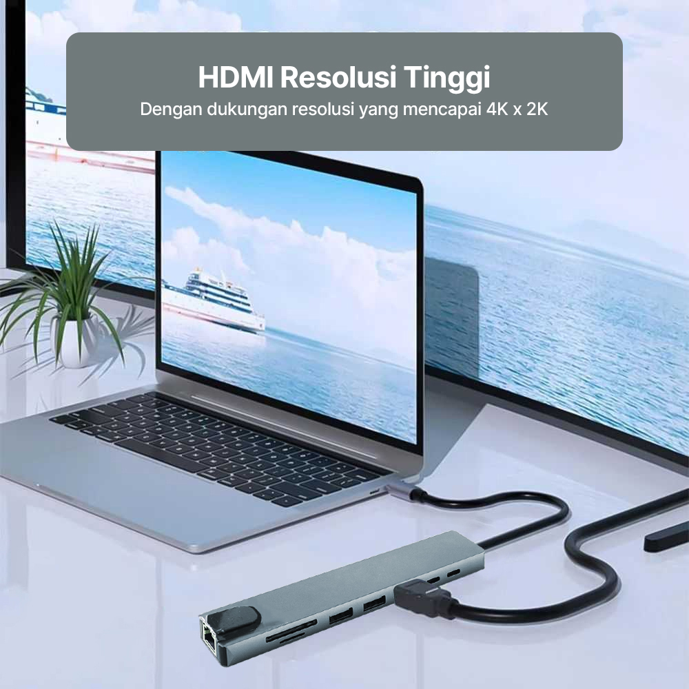 AMMTO USB Hub Type C 8in1 RJ45 HDMI 4K Display Adaptor - K1