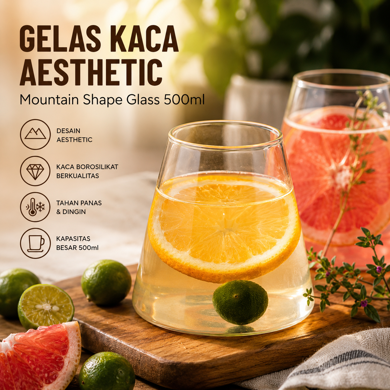 One Two Cups Gelas Kaca Aesthetic Kopi Teh Mountain Shape Glass - KT010