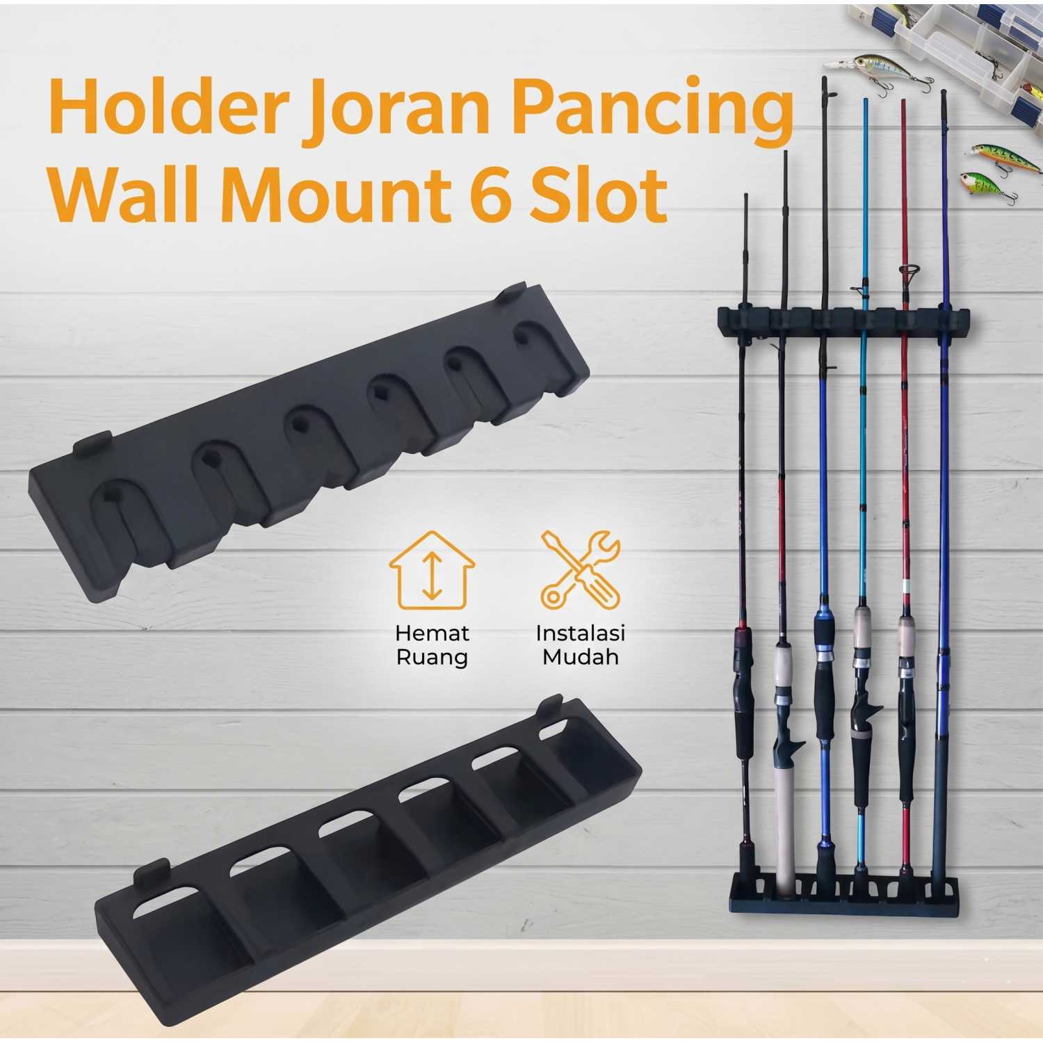 TaffSPORT Rak Holder Joran Pancing Wall Mount Fishing Rod 6 Slot - R5