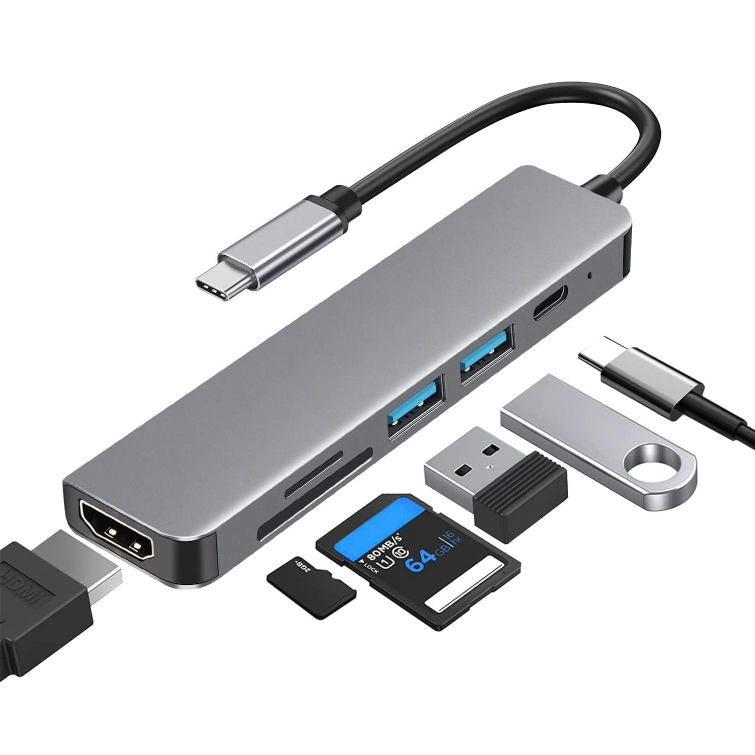 BAKEEY USB Hub Type C 6 in 1 HDMI 4K Display PD Fast Charge Adaptor - BK6
