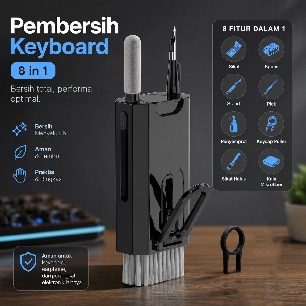 DEMIUM Sikat Pembersih Keyboard Cleaning Brush 8in1 with Liquid - Q8