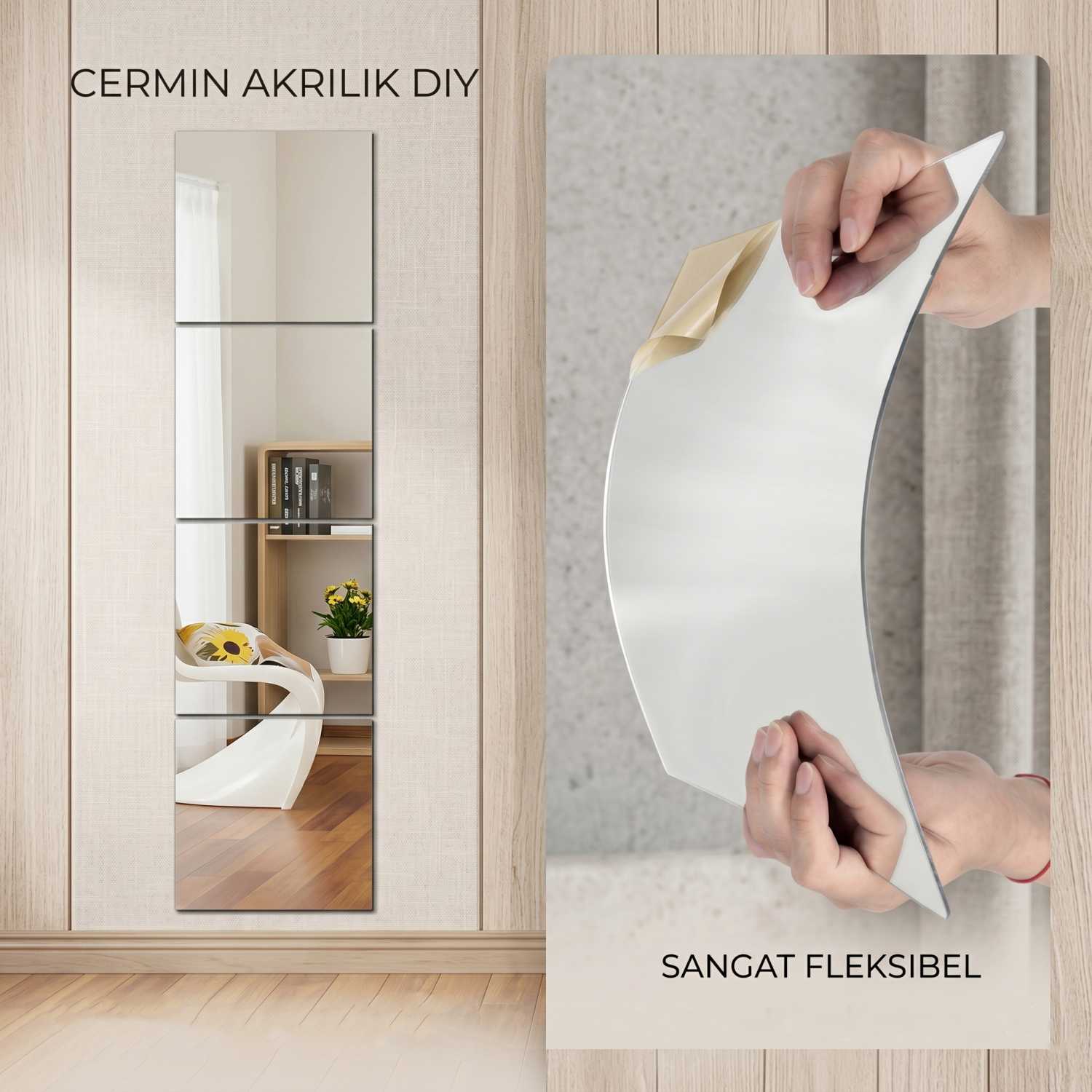 LEVO Cermin Akrilik DIY Bathroom Mirrors Acrylic Wall Decorations - L01