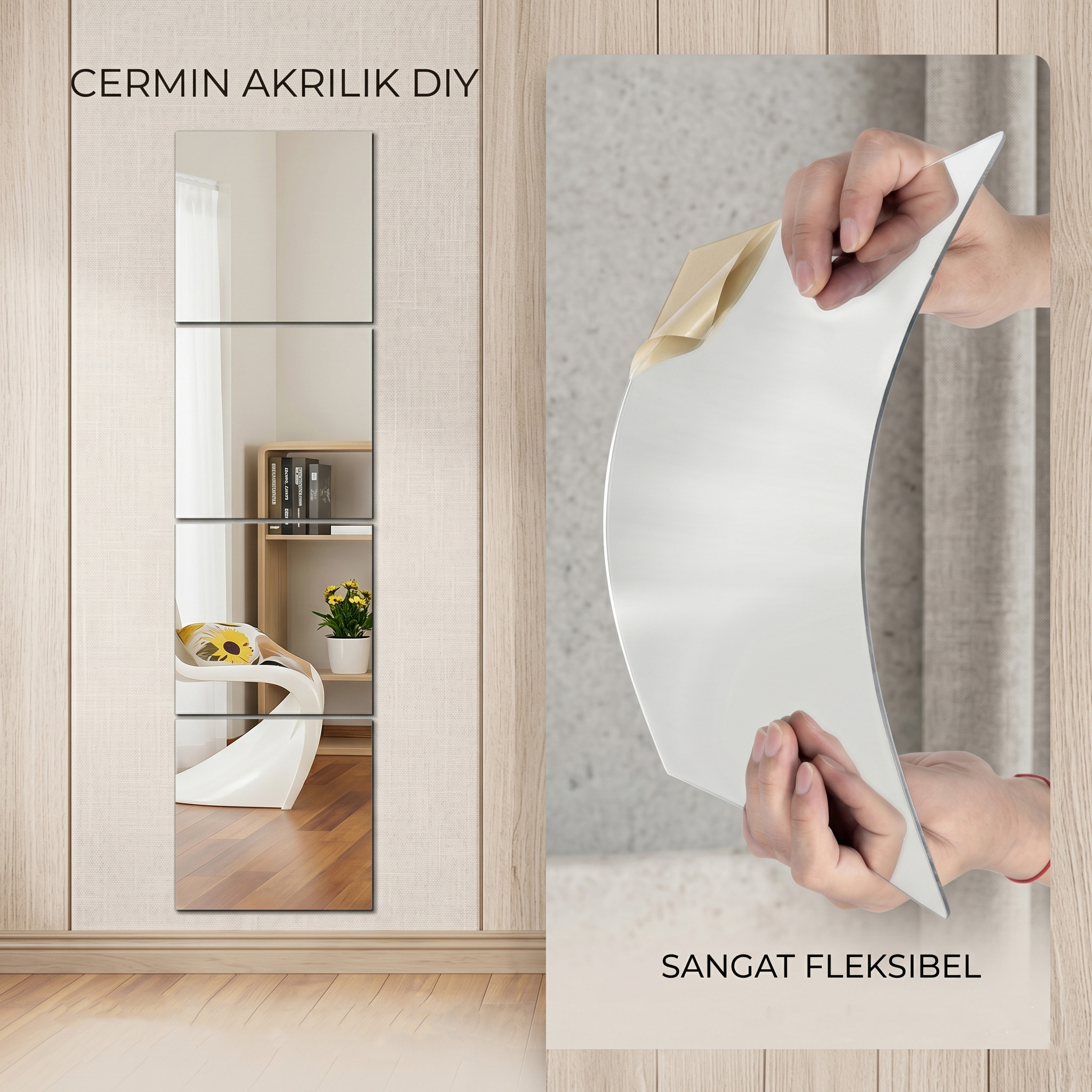 LEVO Cermin Akrilik DIY Bathroom Mirrors Acrylic Wall Decorations - L01