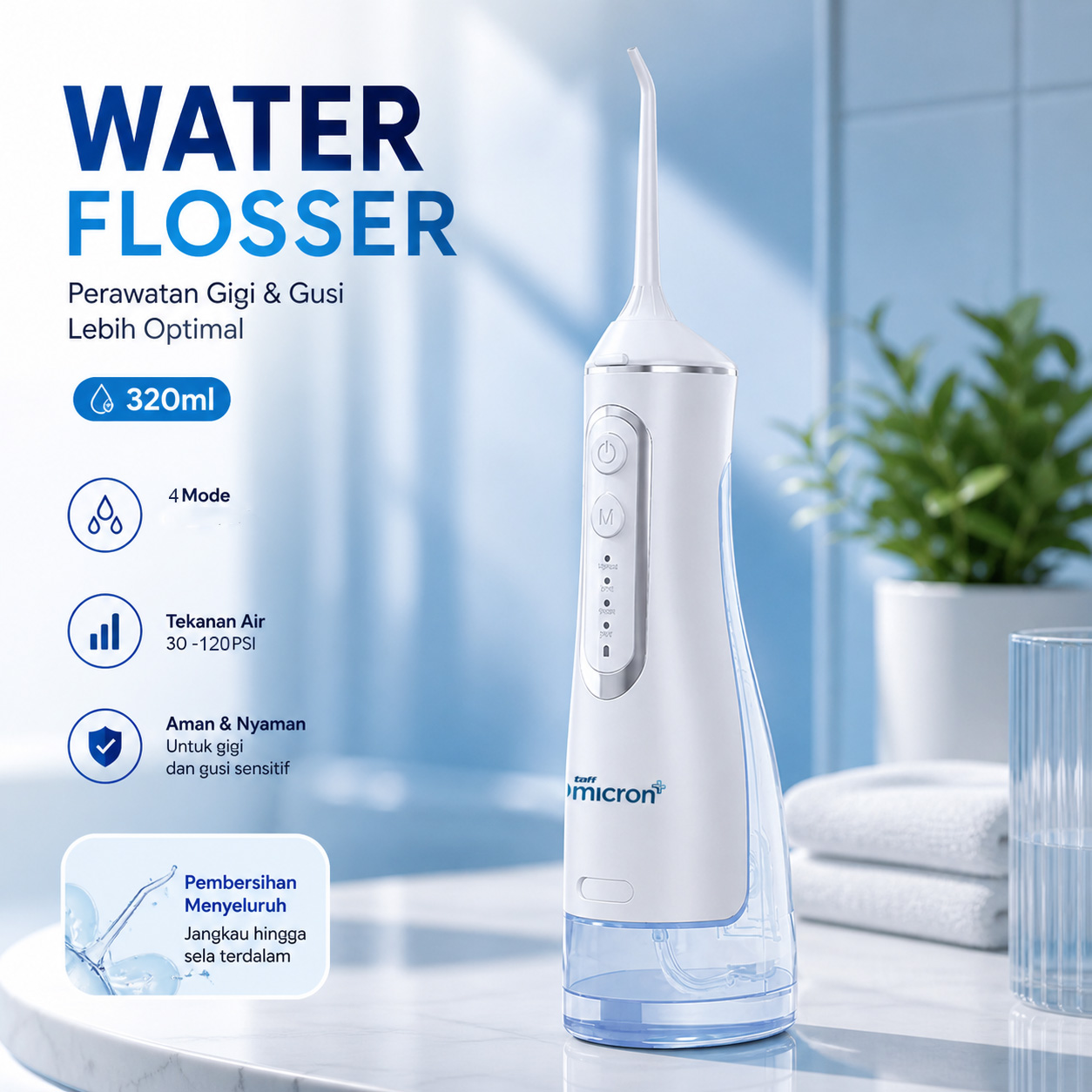 TaffOmicron Water Flosser Dental Irrigator Pembersih Karang Gigi 320ml - BV-612