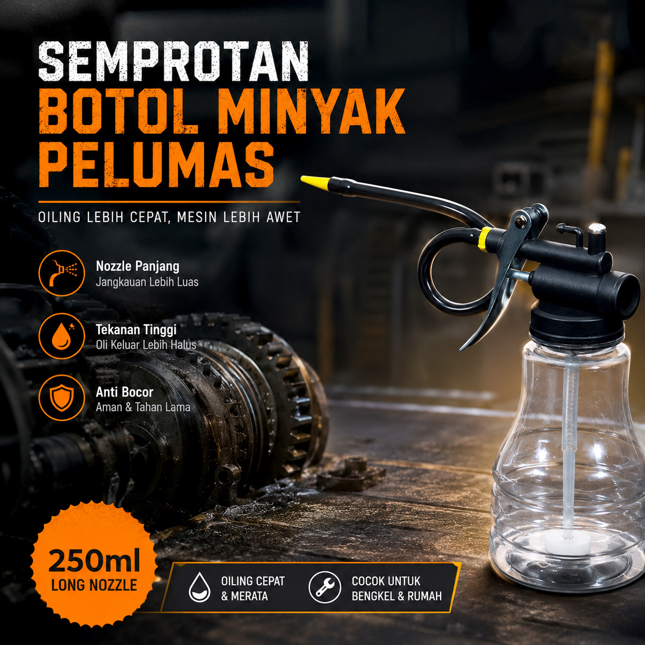 OTOHEROES Botol Minyak Pelumas Semprotan Oil Grease Gun Long Nozzle - Q001