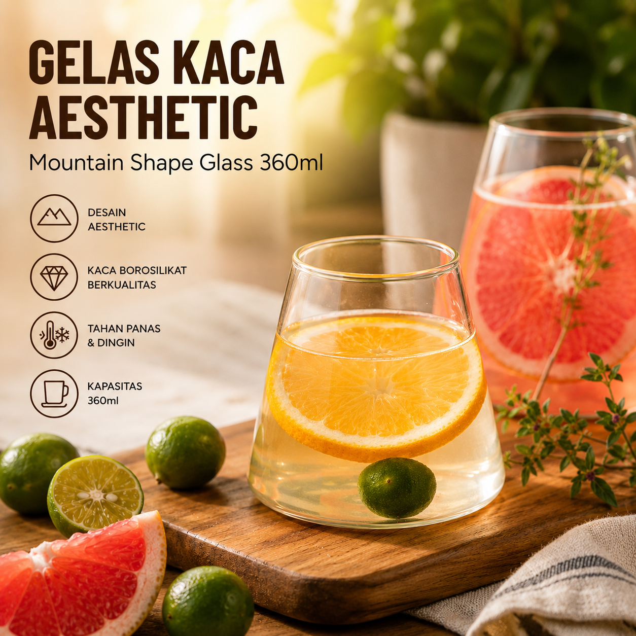 One Two Cups Gelas Kaca Aesthetic Kopi Teh Mountain Shape Glass - KT010