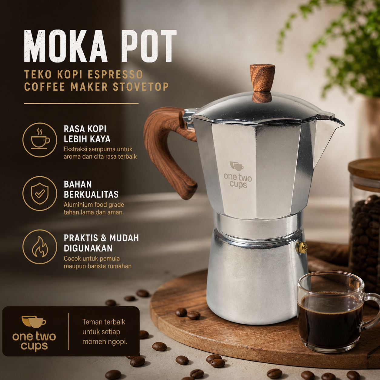One Two Cups Moka Pot Teko Kopi Espresso Coffee Maker Stovetop - L15