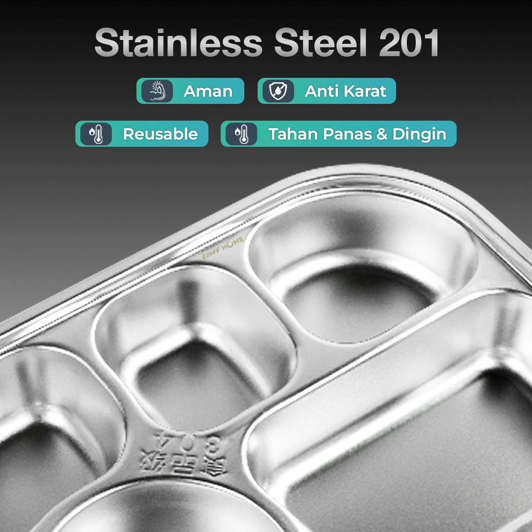 Januel Piring Makan Fast Food Tray Container Stainless Steel 5 Grid - Jn72