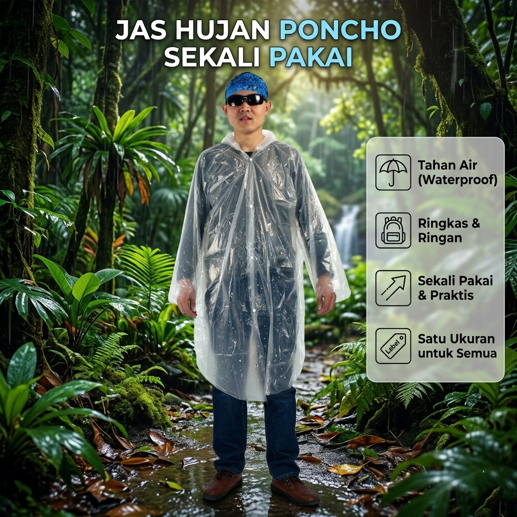 Jas Hujan Poncho Plastik PE Sekali Pakai Waterproof Universal - Y903