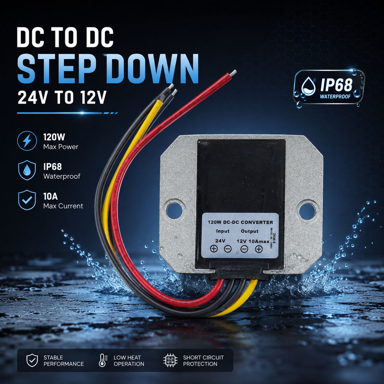 TOBSUN Converter DC to DC Step Down 24V to 12V IP68 10A 120W - THJ2412
