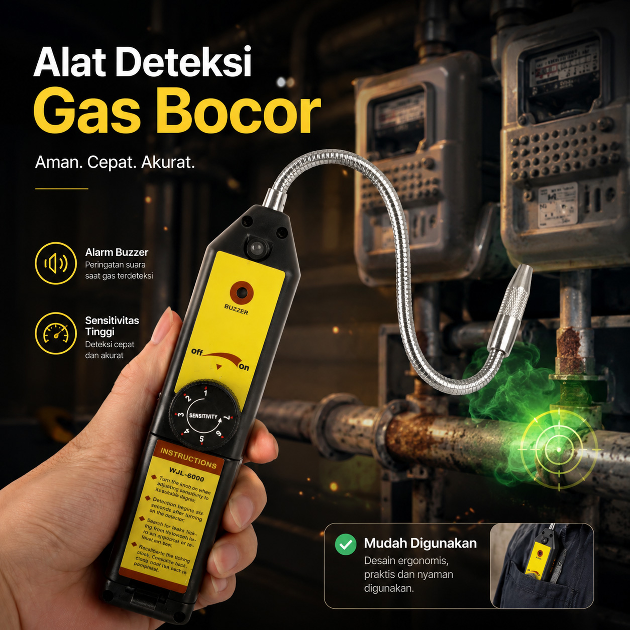 AINZIN Alat Deteksi Gas Bocor Halogen Leak Detector Adjustable - WJL-6000