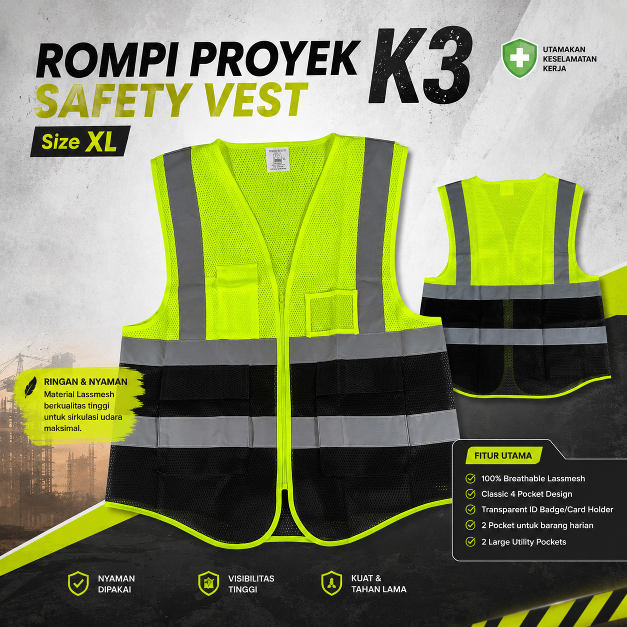 SPARDWEAR Rompi Proyek K3 Safety Vest Reflective High Visibility - 316