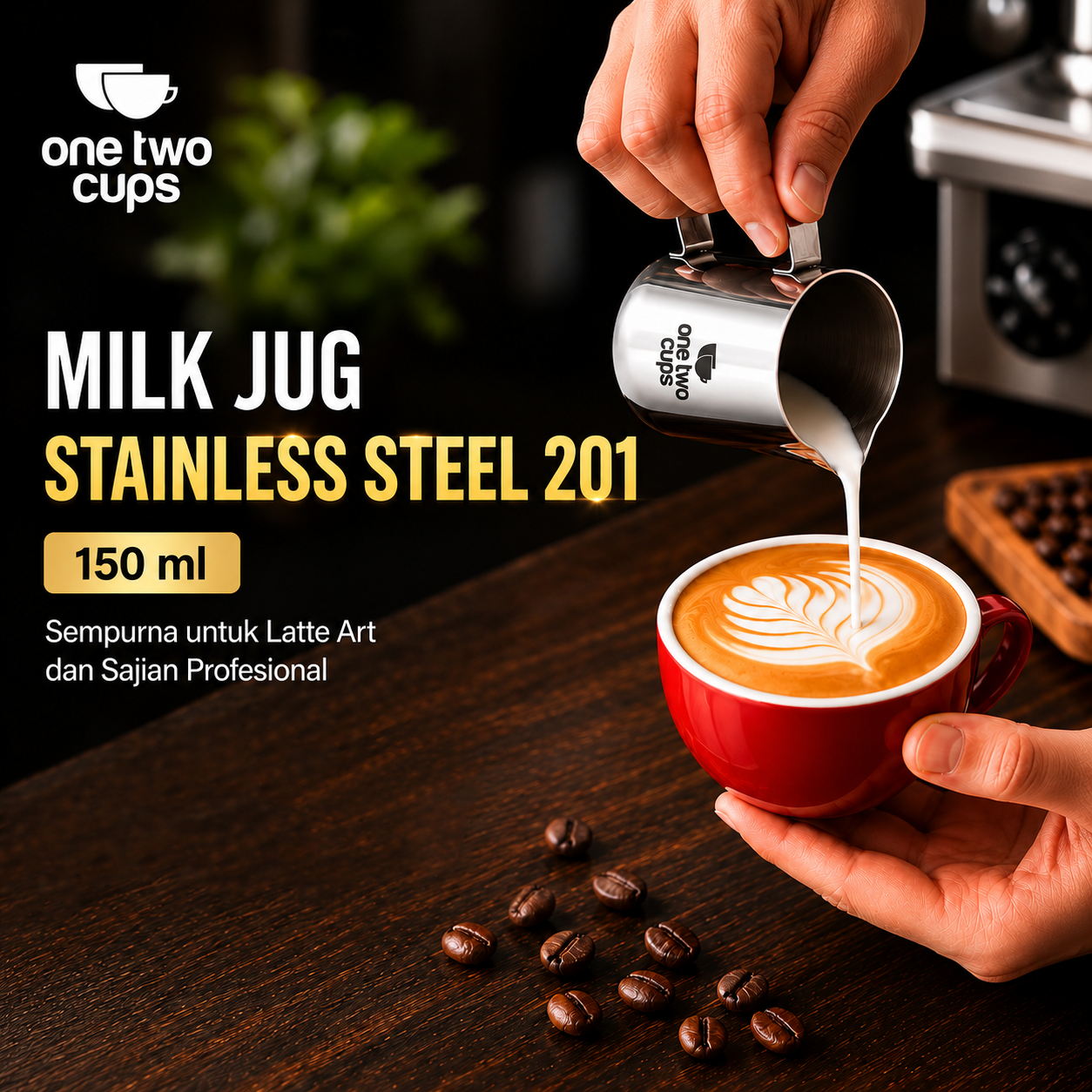 One Two Cups Milk Jug Pitcher Susu Latte Art Espresso Stainless Steel - J068