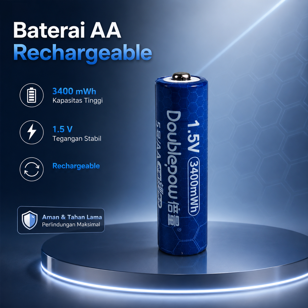 Jual Doublepow Baterai Isi Ulang AA Lithium Button Top 3400mWh