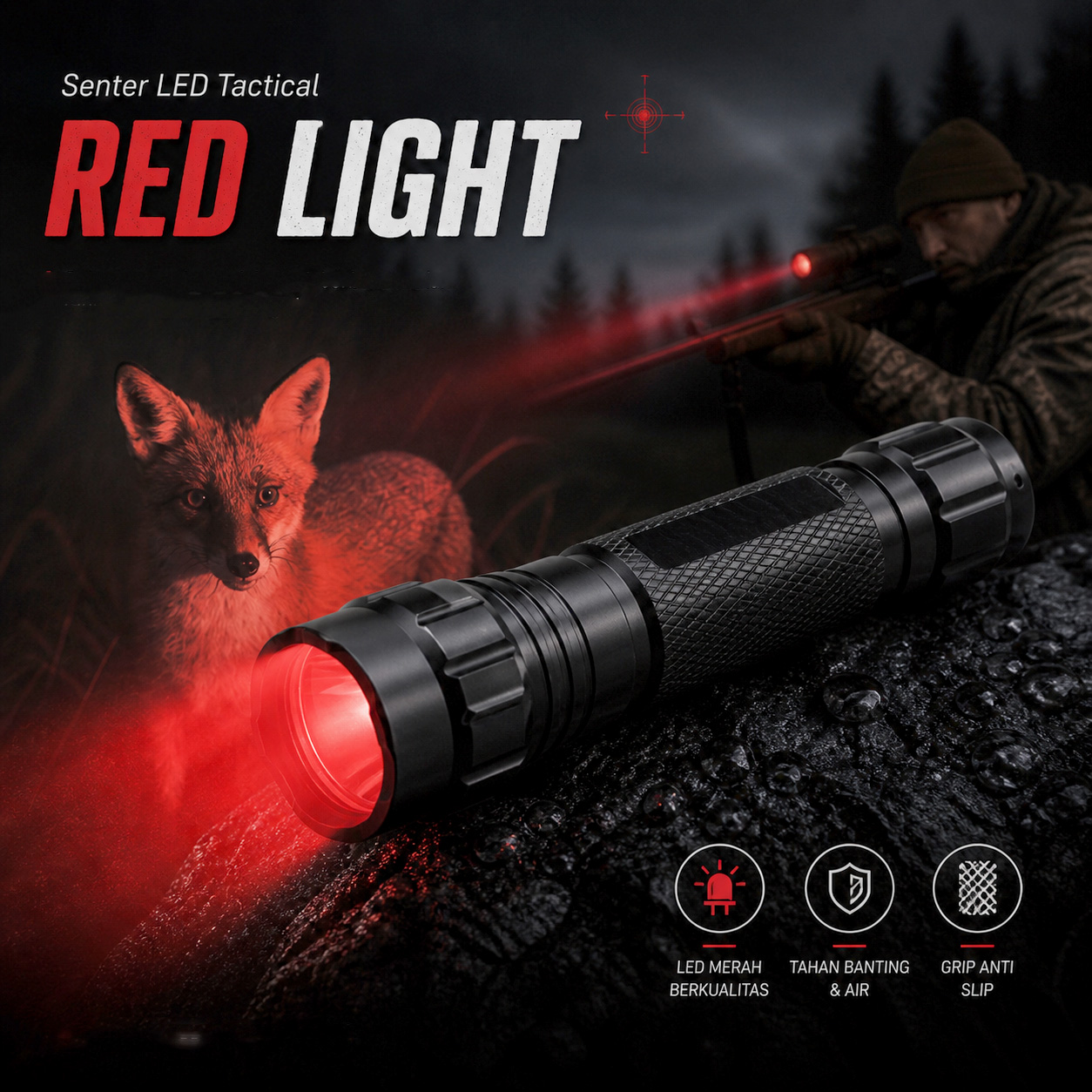 WANFIRE Senter LED Tactical Hunting Airsoft Red Light - Q5