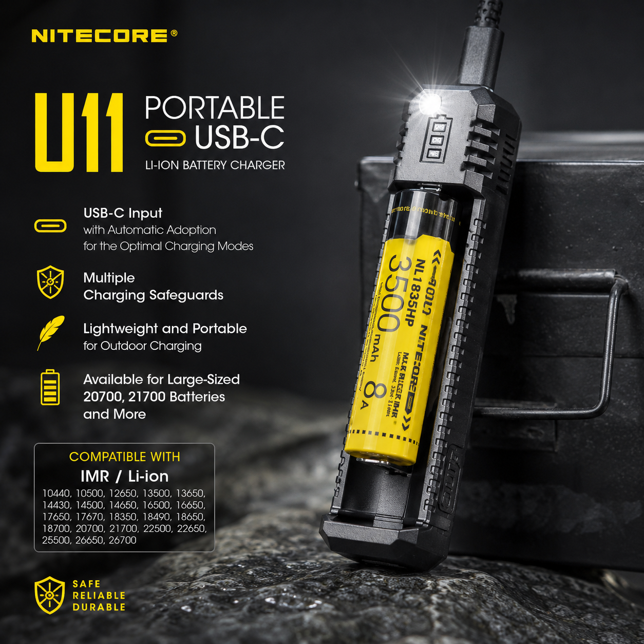 NITECORE Charger Baterai 1 Slot 18650 21700 Li-Ion IMR with LED Light - UI1