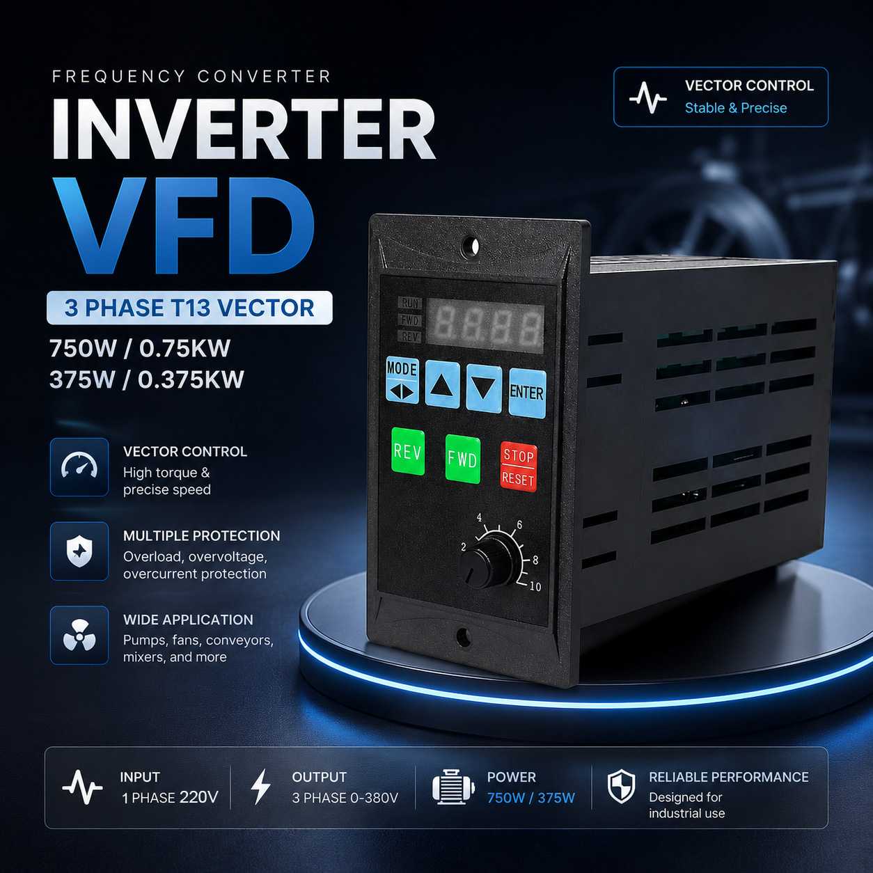 Jual SUSWE Frequency Converter Inverter VFD 3 Phase 220V T13