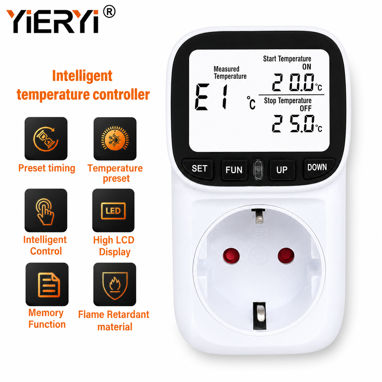 YIERYI Stop Kontak Termometer Digital Timer Programmable EU 16A 230V - TC02