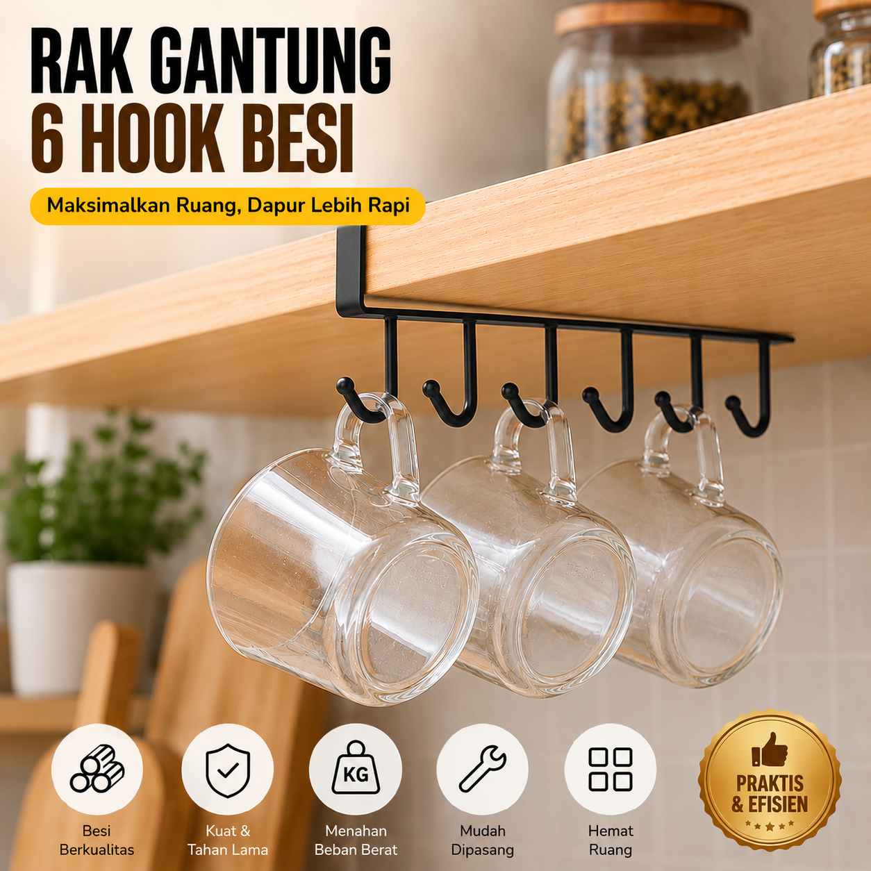 ZANLUTONG Rak Gantung Lemari Peralatan Dapur 6 Hook Aluminium - 2137