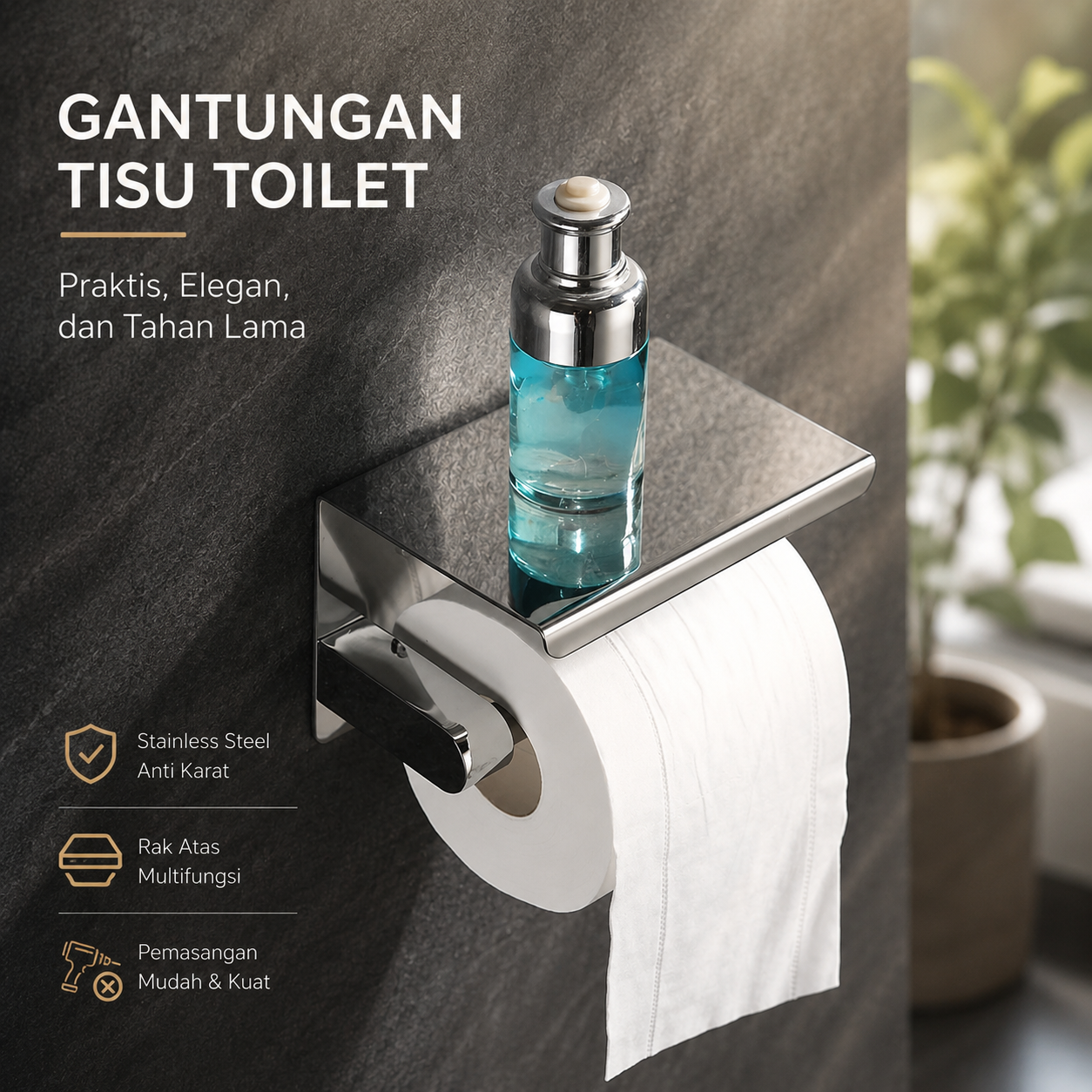 HOUSEEN Gantungan Tempat Tisu Toilet Tissue Wall Mount - HJ56