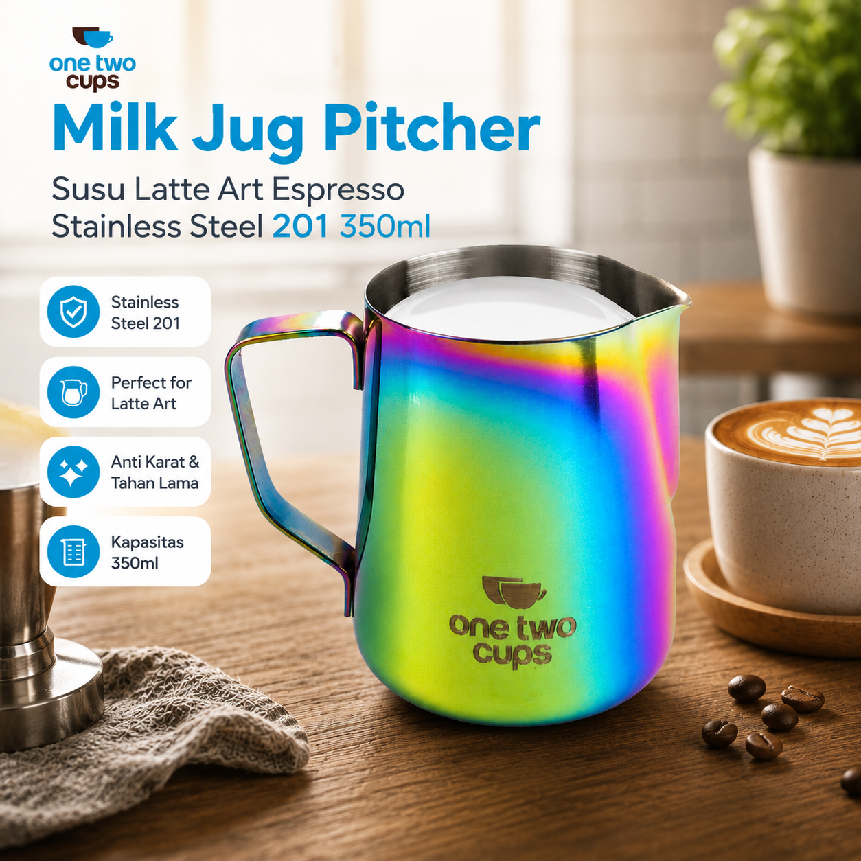 One Two Cups Milk Jug Pitcher Susu Latte Art Espresso Stainless Steel - 10084
