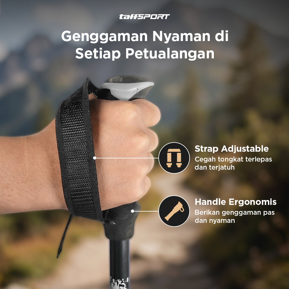 TaffSPORT Tongkat Hiking Trekking Pole 5 Section 130cm Foldable 36cm - TF13