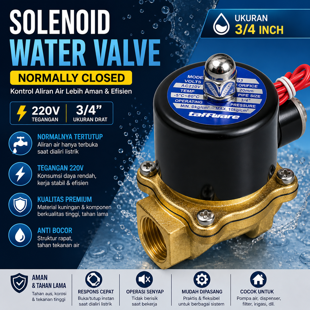 Geerte Electric Solenoid Water Valve Normally Closed 220V 3/4 Inch - 2W-200-20