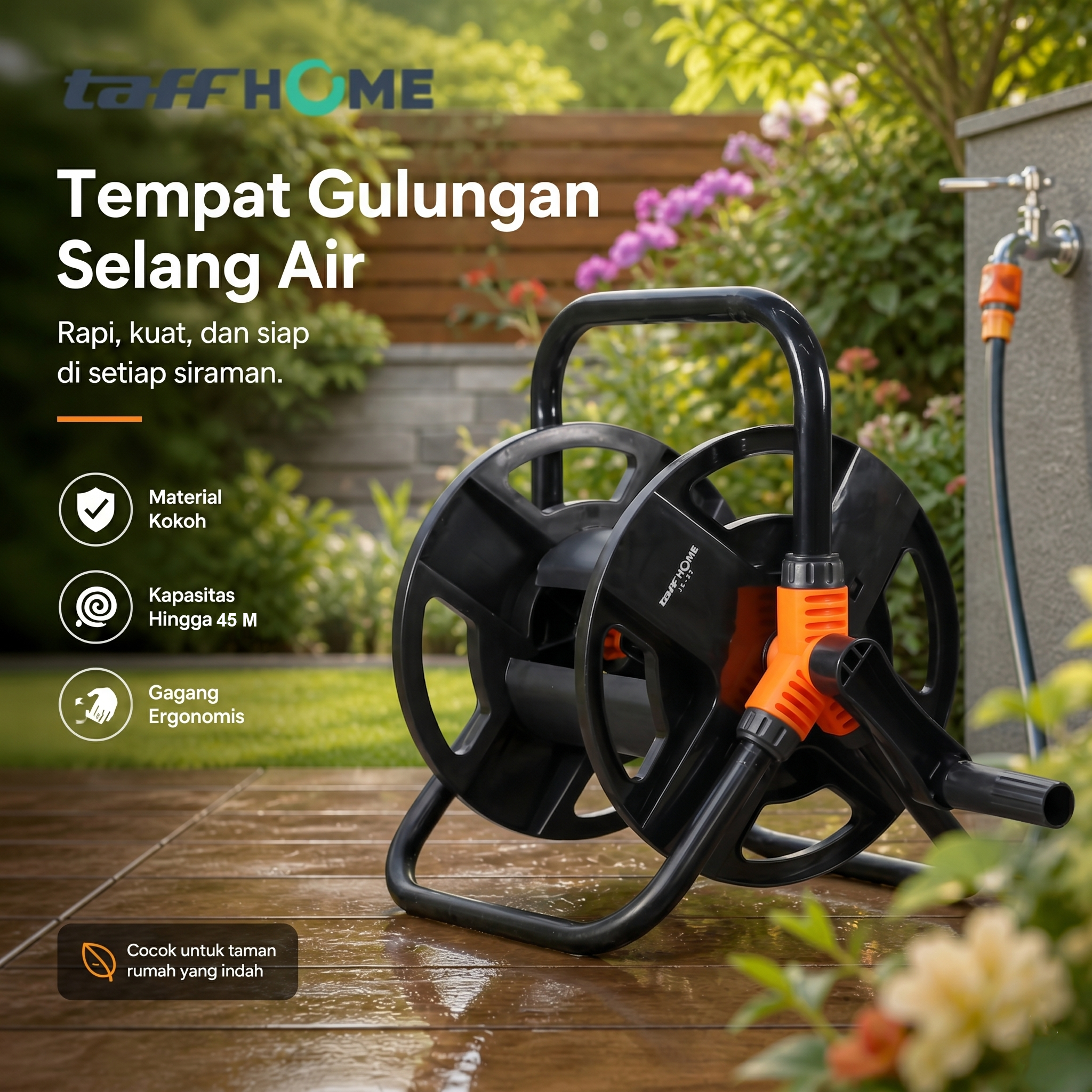 TaffHOME Tempat Gulungan Selang Air Hose Reel Gardening Stainless - JS-22