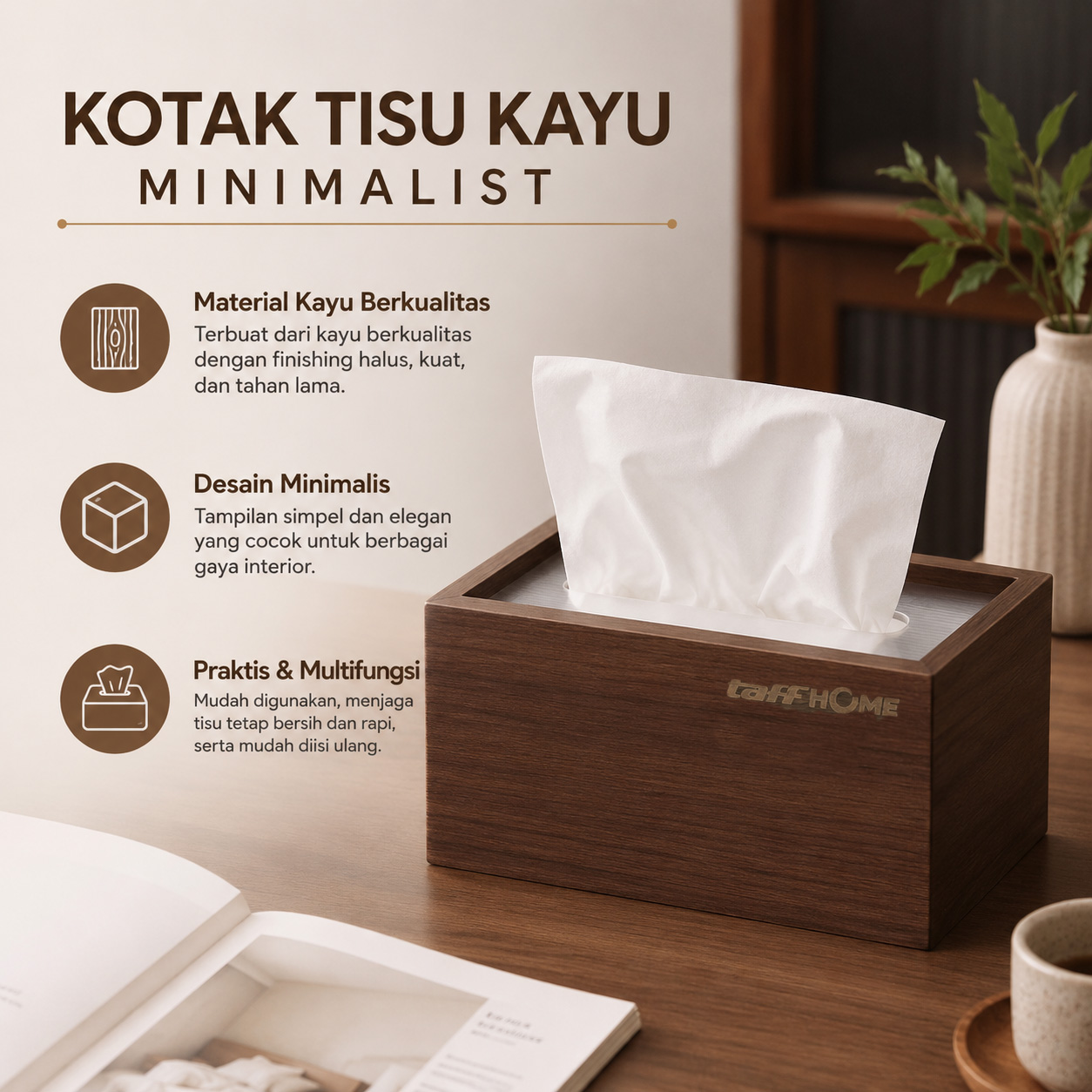 TaffHOME Kotak Tisu Kayu Minimalist Wooden Tissue Box Organizer - ZJ12