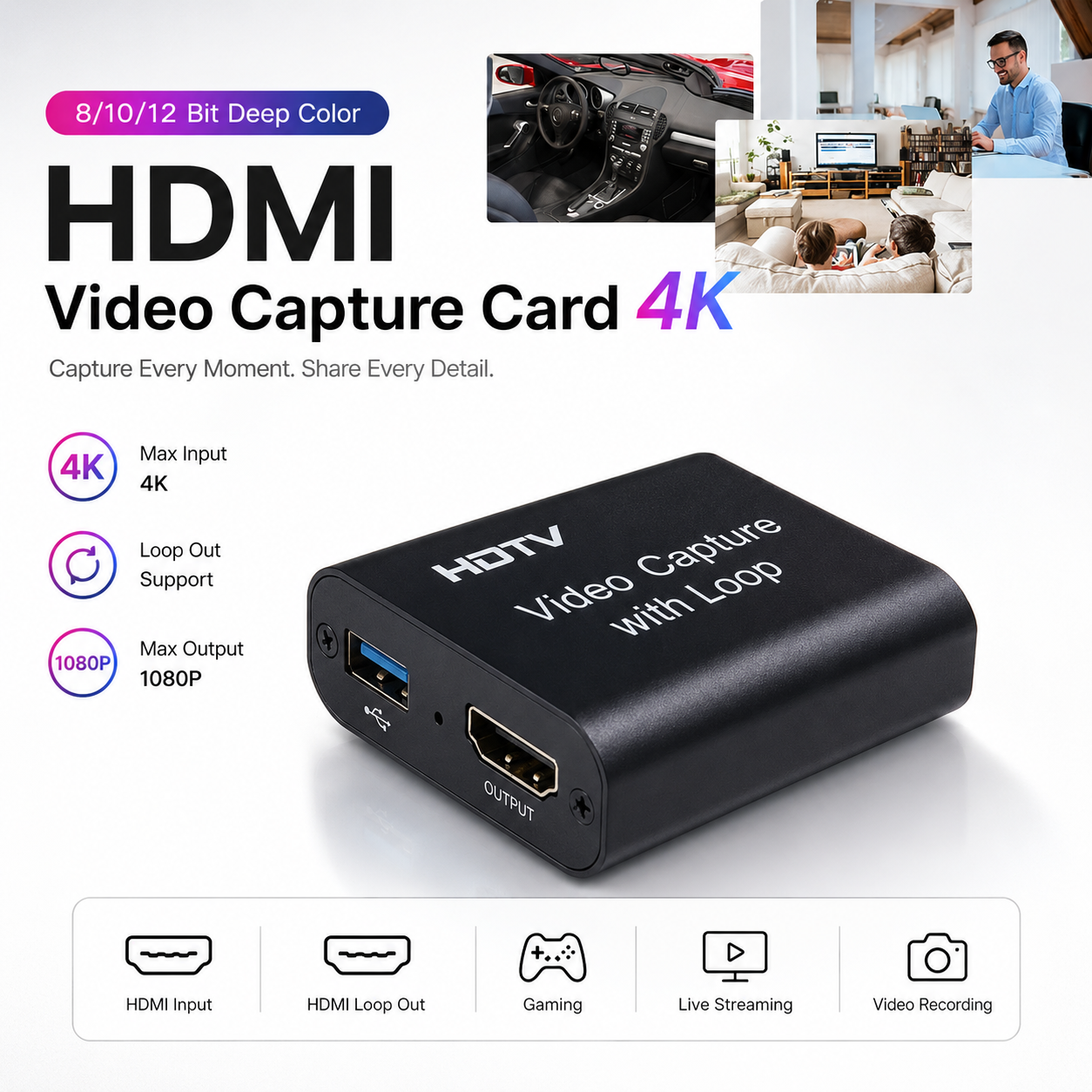ALLOYSEED HDMI Video Capture Card Adapter Record Box USB 2.0 4K - MS119
