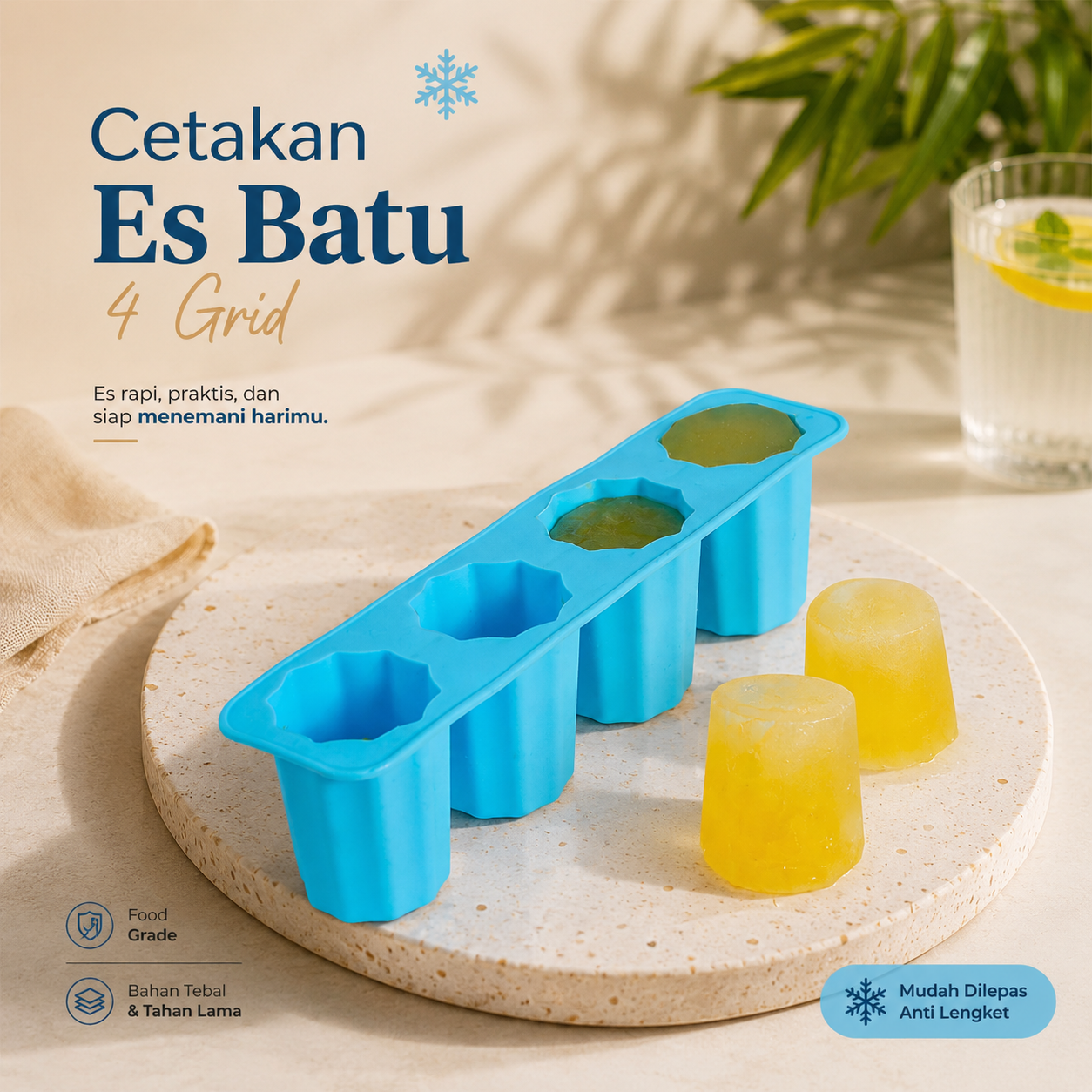 TaffHOME Cetakan Es Batu Silikon Gelas 4 Grid Ice Cube Mold - TM13027