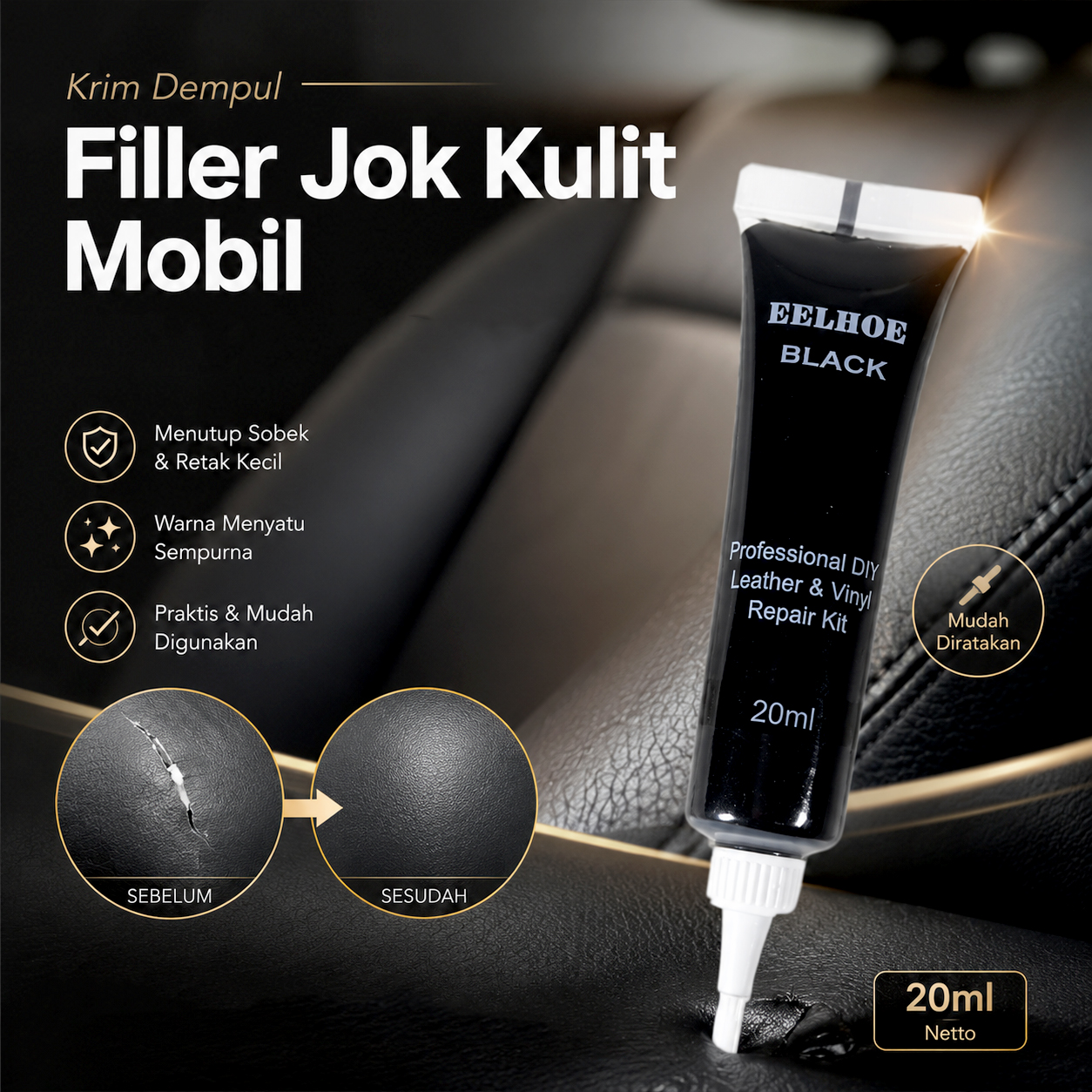 EELHOE Krim Dempul Filler Reparasi Jok Kulit Mobil Repair Liquid 20ml - G-919