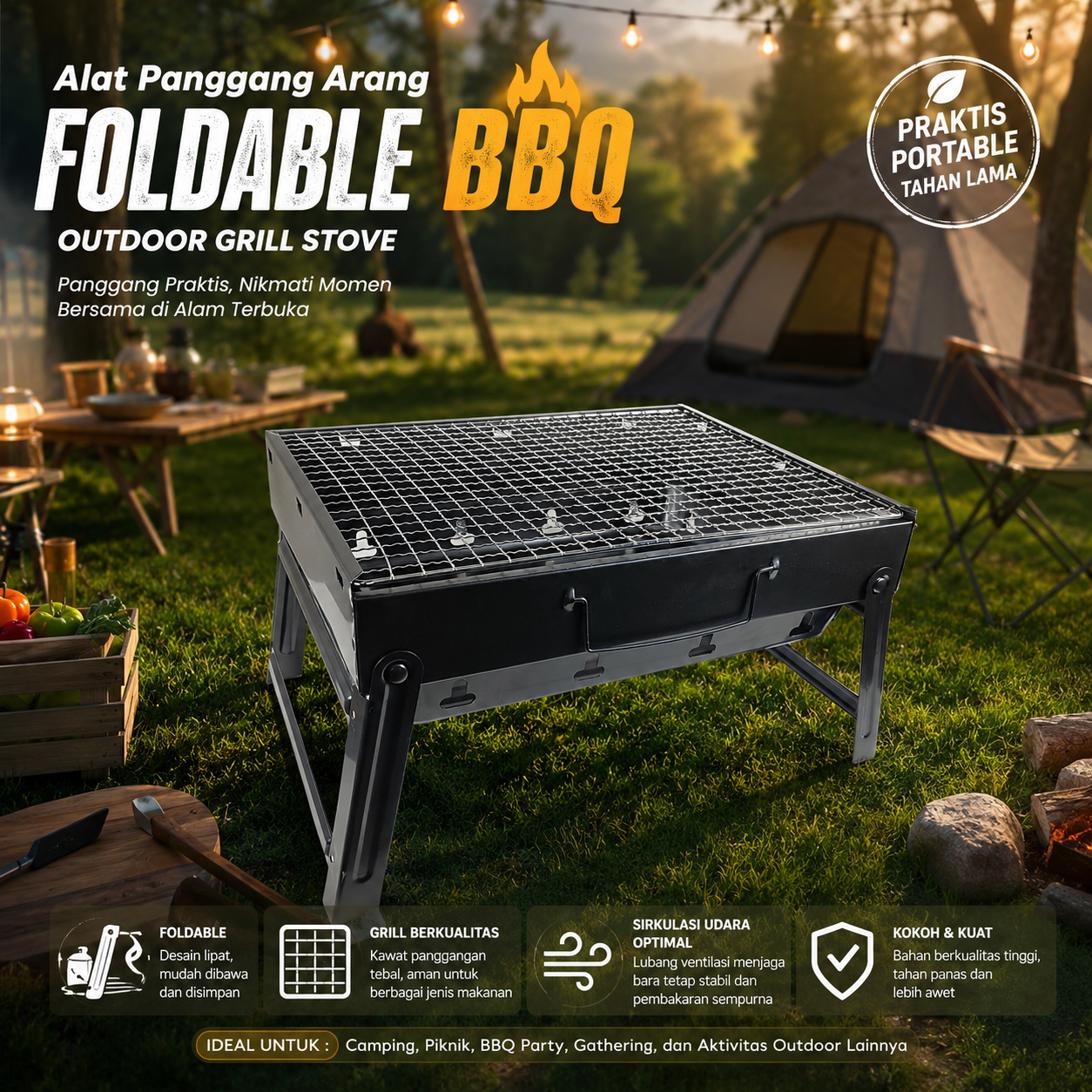SALDNES Alat Panggang Arang Foldable BBQ Outdoor Grill Stove Portable - TL-353
