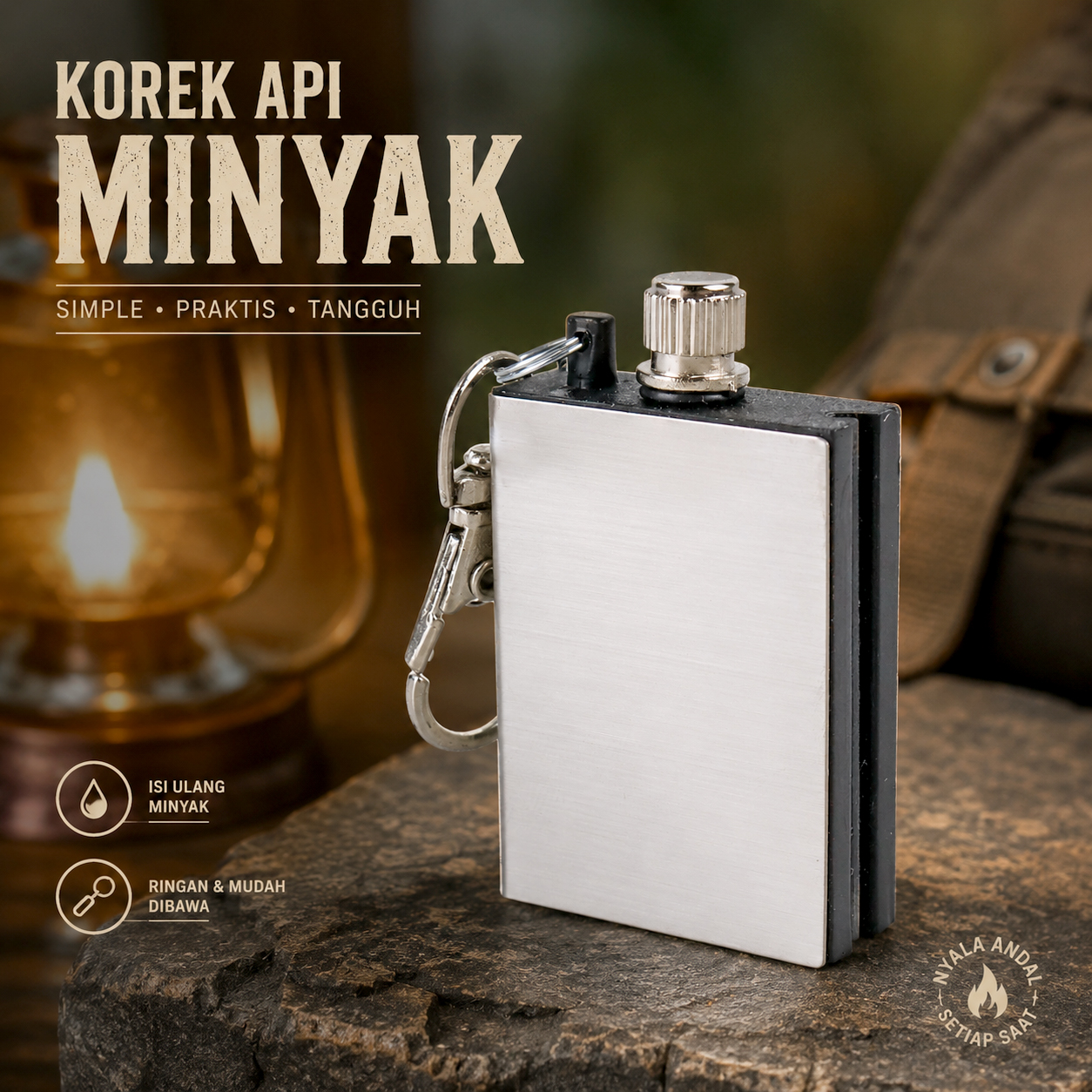 Firetric Korek Api Minyak Gantungan Kunci Waterproof Survival Aluminum - A1243