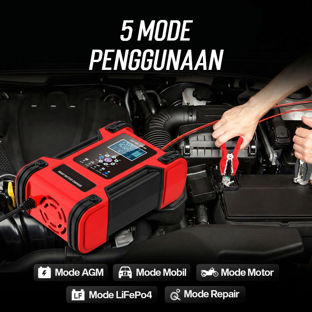 FOXSUR Charger Aki Mobil Motor Intelligent Battery Charger 12-24V 12A - FBC122412D