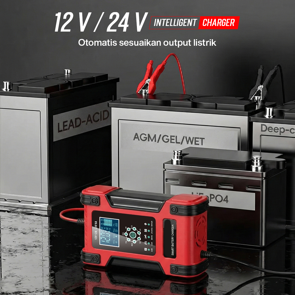 FOXSUR Charger Aki Mobil Motor Intelligent Battery Charger 12-24V 12A - FBC122412D