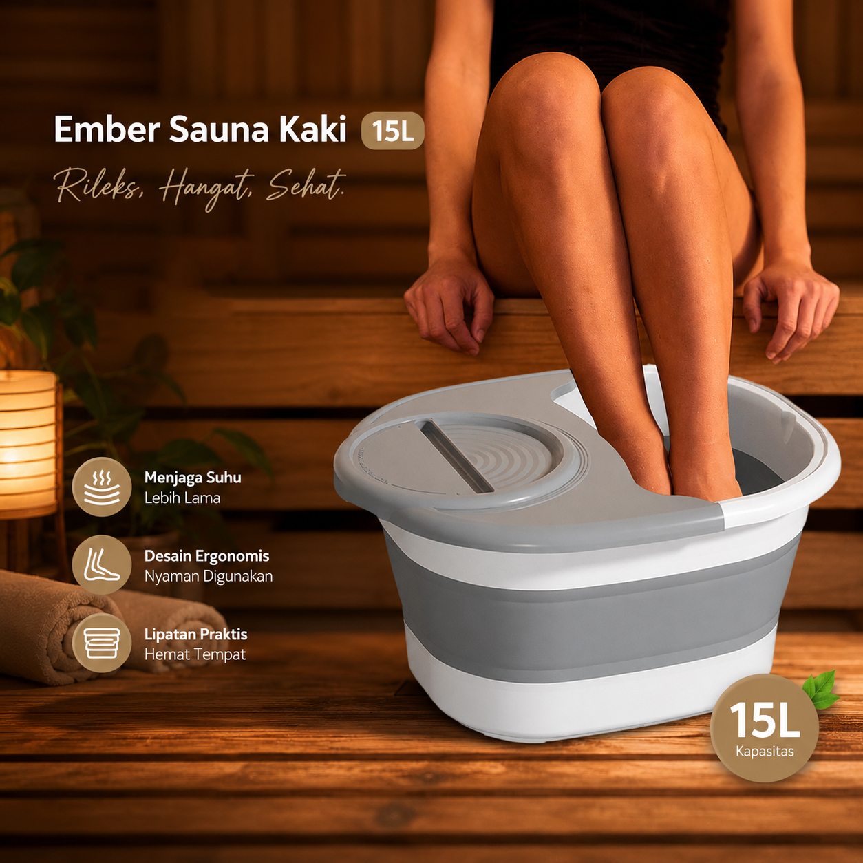 Bema Dorji Ember Pijat Kaki Folding Collapsible Sauna Bucket 15L - 8010